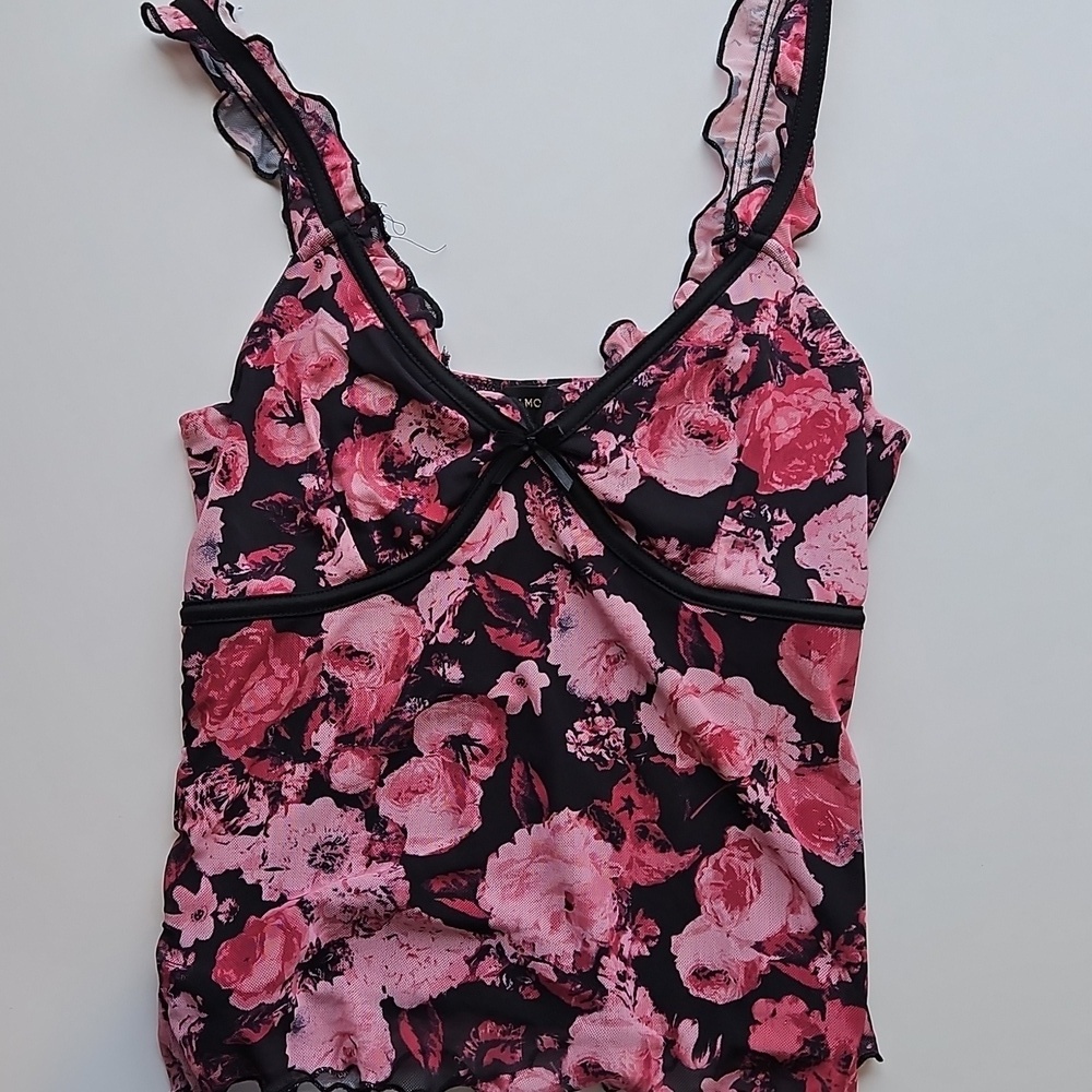 Almost Famous Y2K Pink Black Roses Camisole M